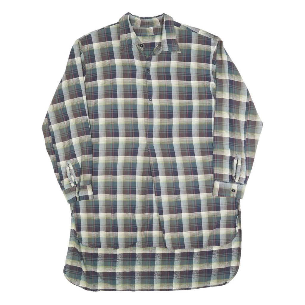 Womens Blue Green Cream Plaid Shirt Dress Cotton Blend Long Sleeve XL Casual