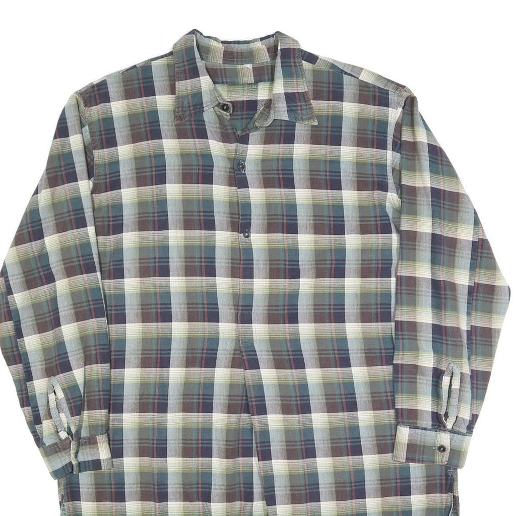 Womens Blue Green Cream Plaid Shirt Dress Cotton Blend Long Sleeve XL Casual