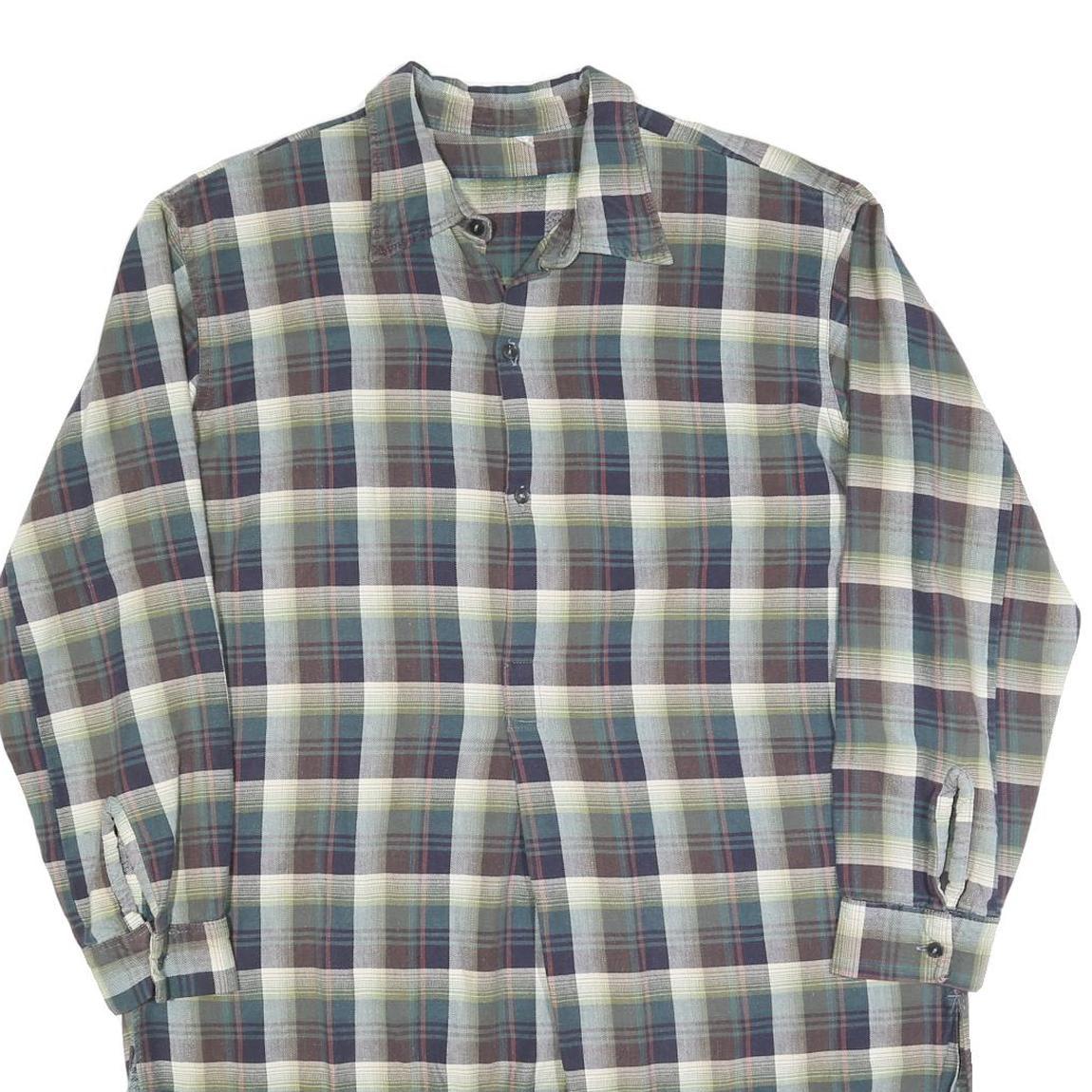 Womens Blue Green Cream Plaid Shirt Dress Cotton Blend Long Sleeve XL Casual