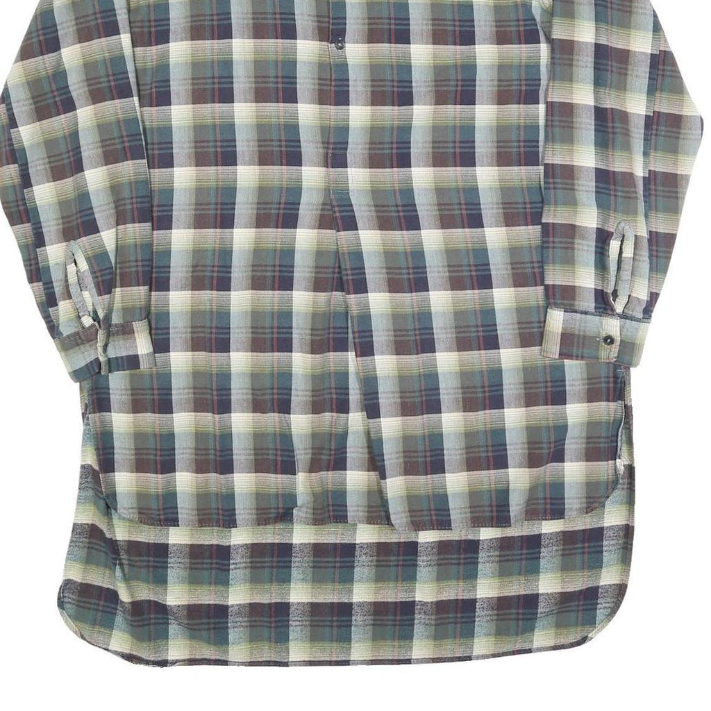 Womens Blue Green Cream Plaid Shirt Dress Cotton Blend Long Sleeve XL Casual