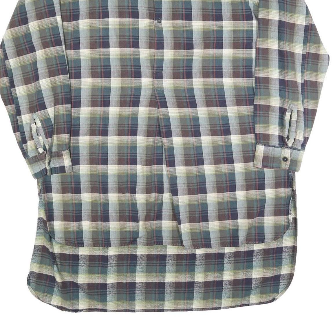 Womens Blue Green Cream Plaid Shirt Dress Cotton Blend Long Sleeve XL Casual