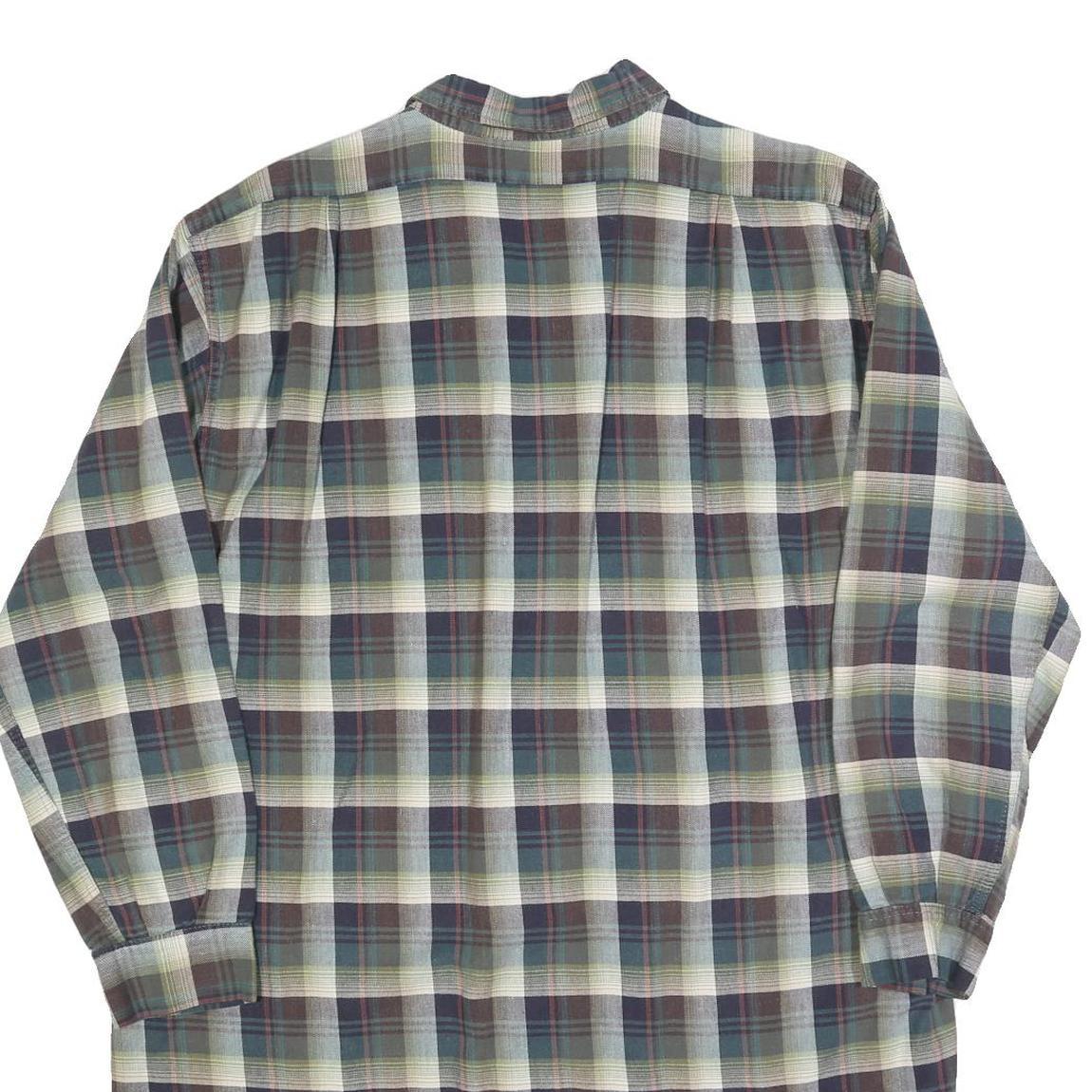 Womens Blue Green Cream Plaid Shirt Dress Cotton Blend Long Sleeve XL Casual