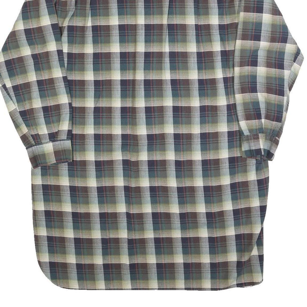 Womens Blue Green Cream Plaid Shirt Dress Cotton Blend Long Sleeve XL Casual