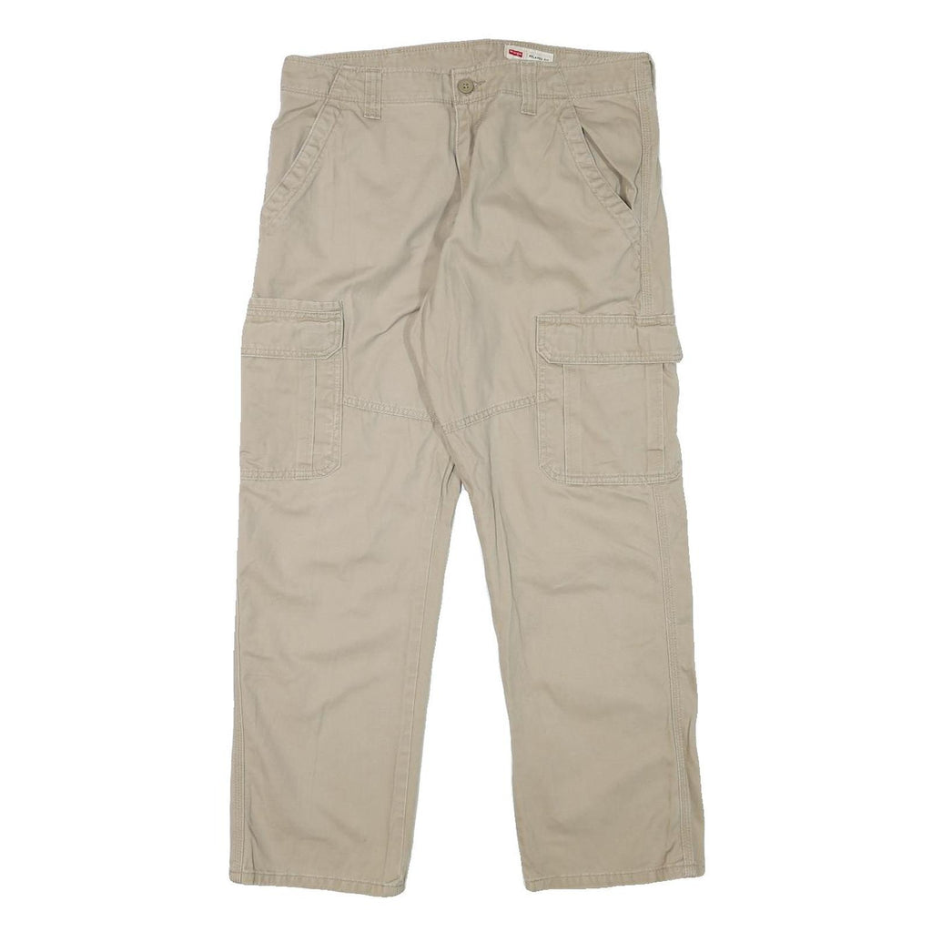 WRANGLER Mens Relaxed Beige Cargo Trousers W34 L29 Cotton Blend Zip Closure