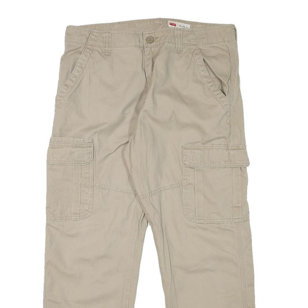WRANGLER Mens Relaxed Beige Cargo Trousers W34 L29 Cotton Blend Zip Closure