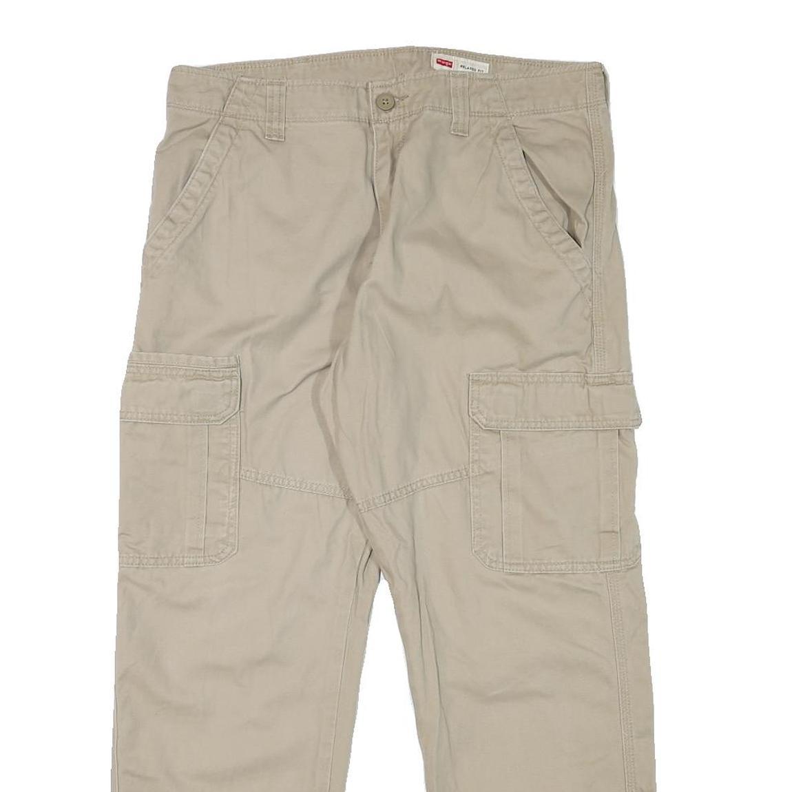 WRANGLER Mens Relaxed Beige Cargo Trousers W34 L29 Cotton Blend Zip Closure