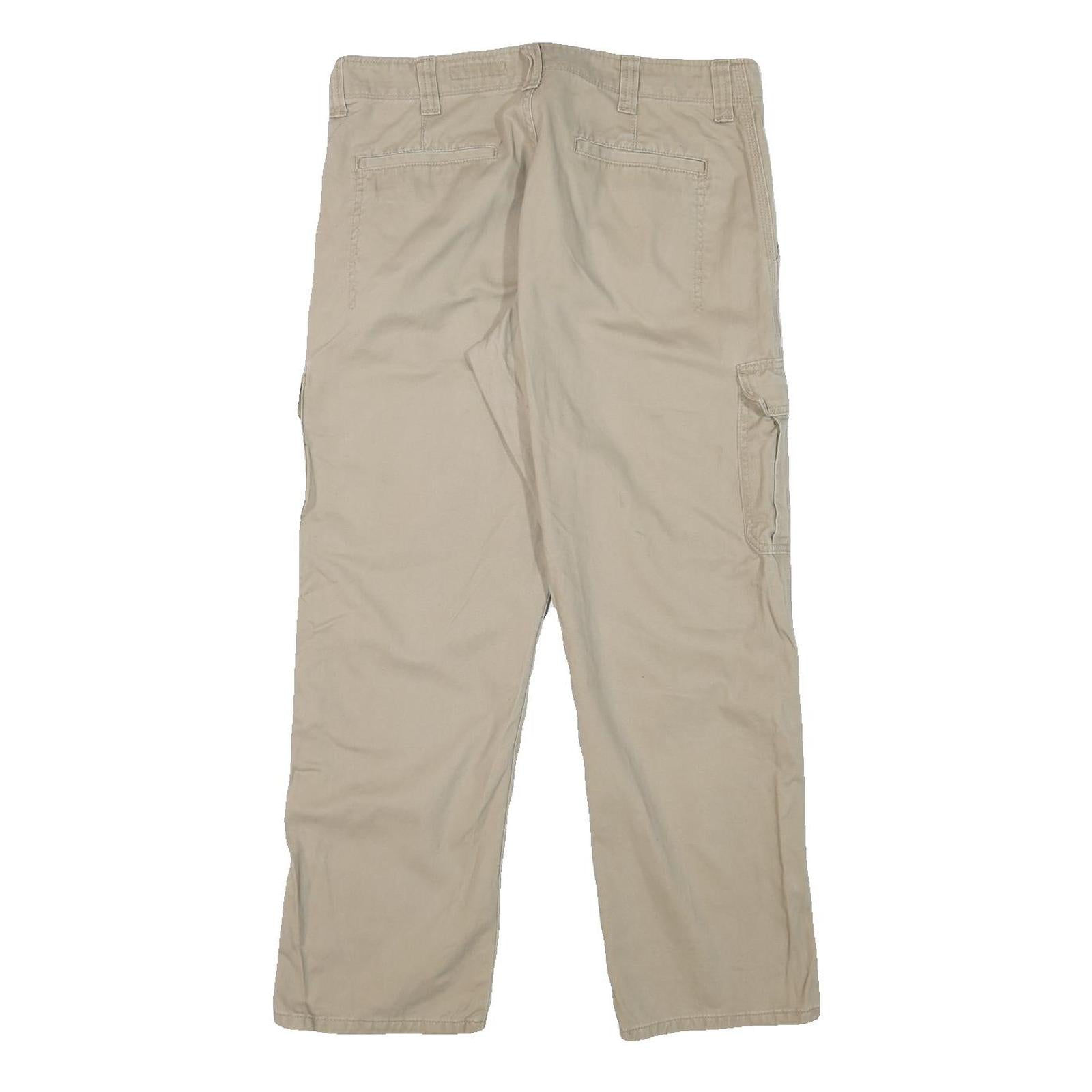 WRANGLER Mens Relaxed Beige Cargo Trousers W34 L29 Cotton Blend Zip Closure