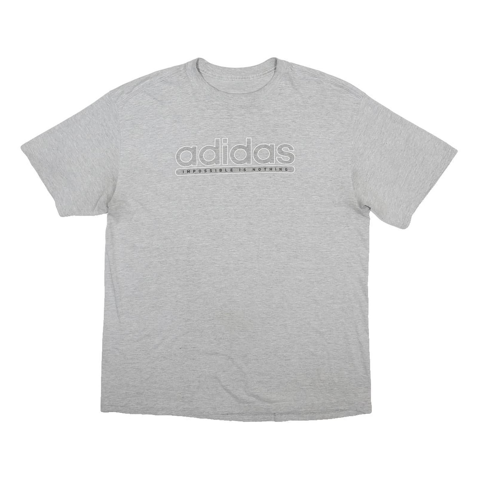 ADIDAS Mens Grey Cotton Blend T-Shirt L Short Sleeve Crew Neck Logo Print