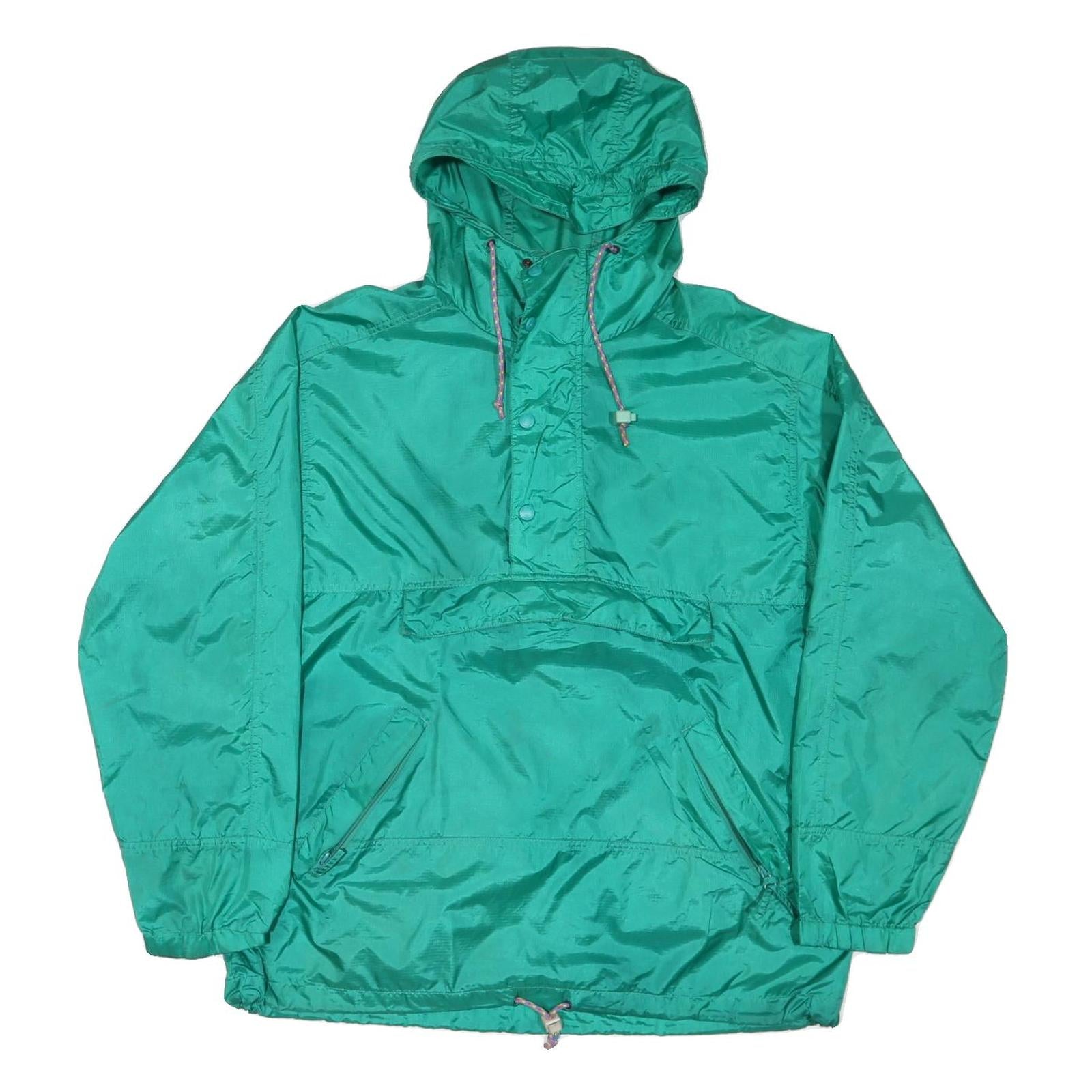 EDDIE BAUER Mens Green Nylon Windbreaker L Jacket Plain Zip Hooded Casual