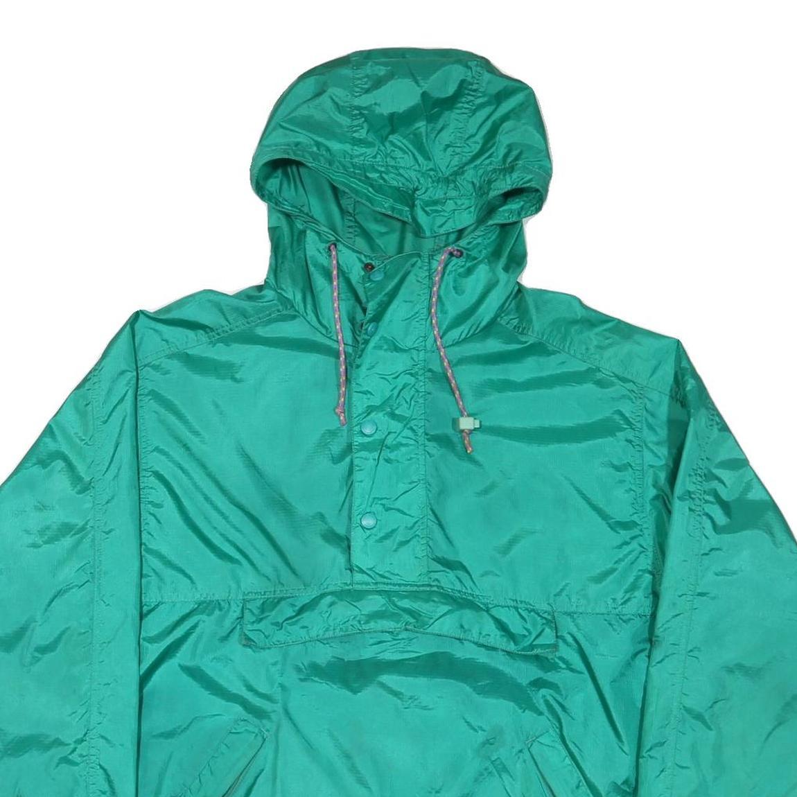 EDDIE BAUER Mens Green Nylon Windbreaker L Jacket Plain Zip Hooded Casual