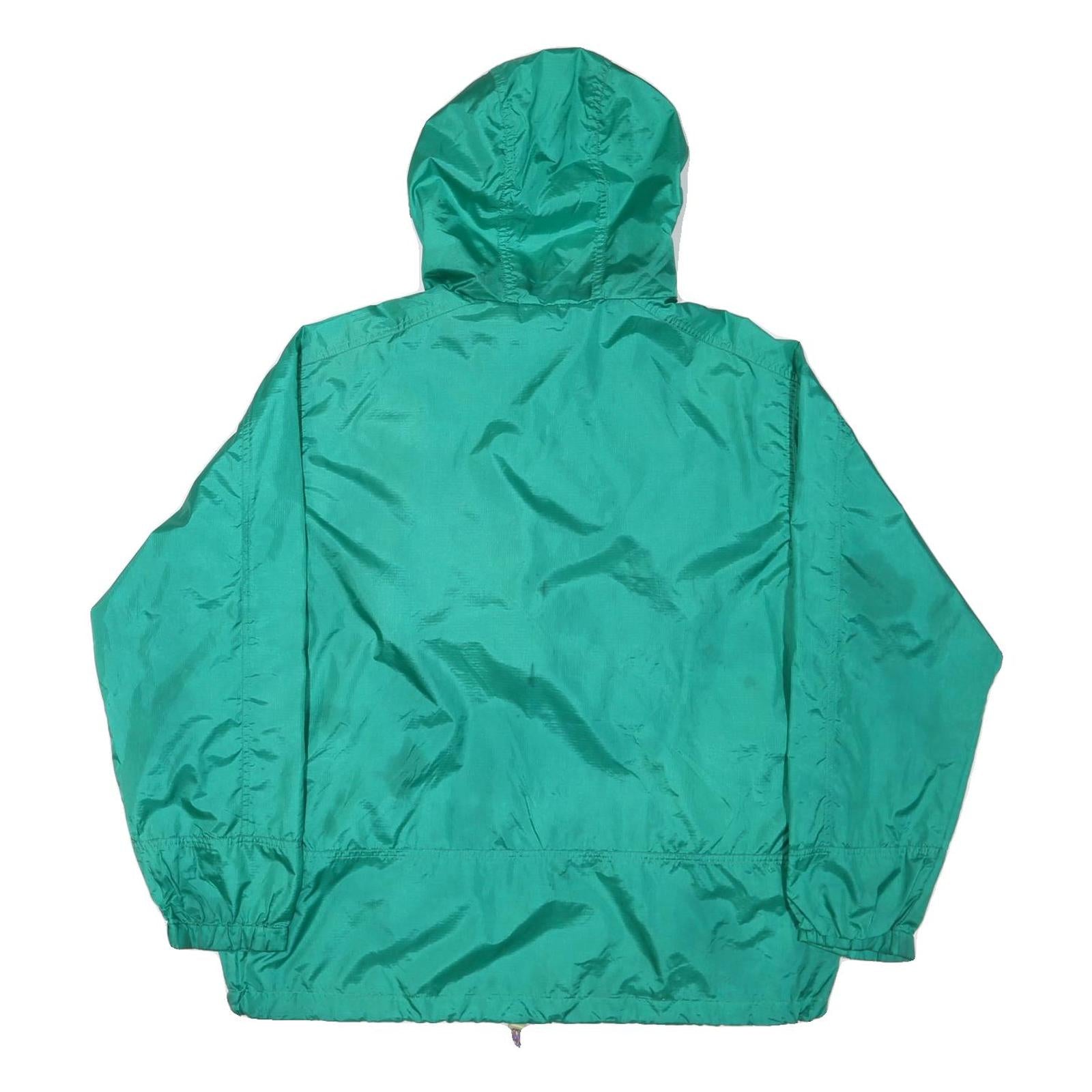 EDDIE BAUER Mens Green Nylon Windbreaker L Jacket Plain Zip Hooded Casual