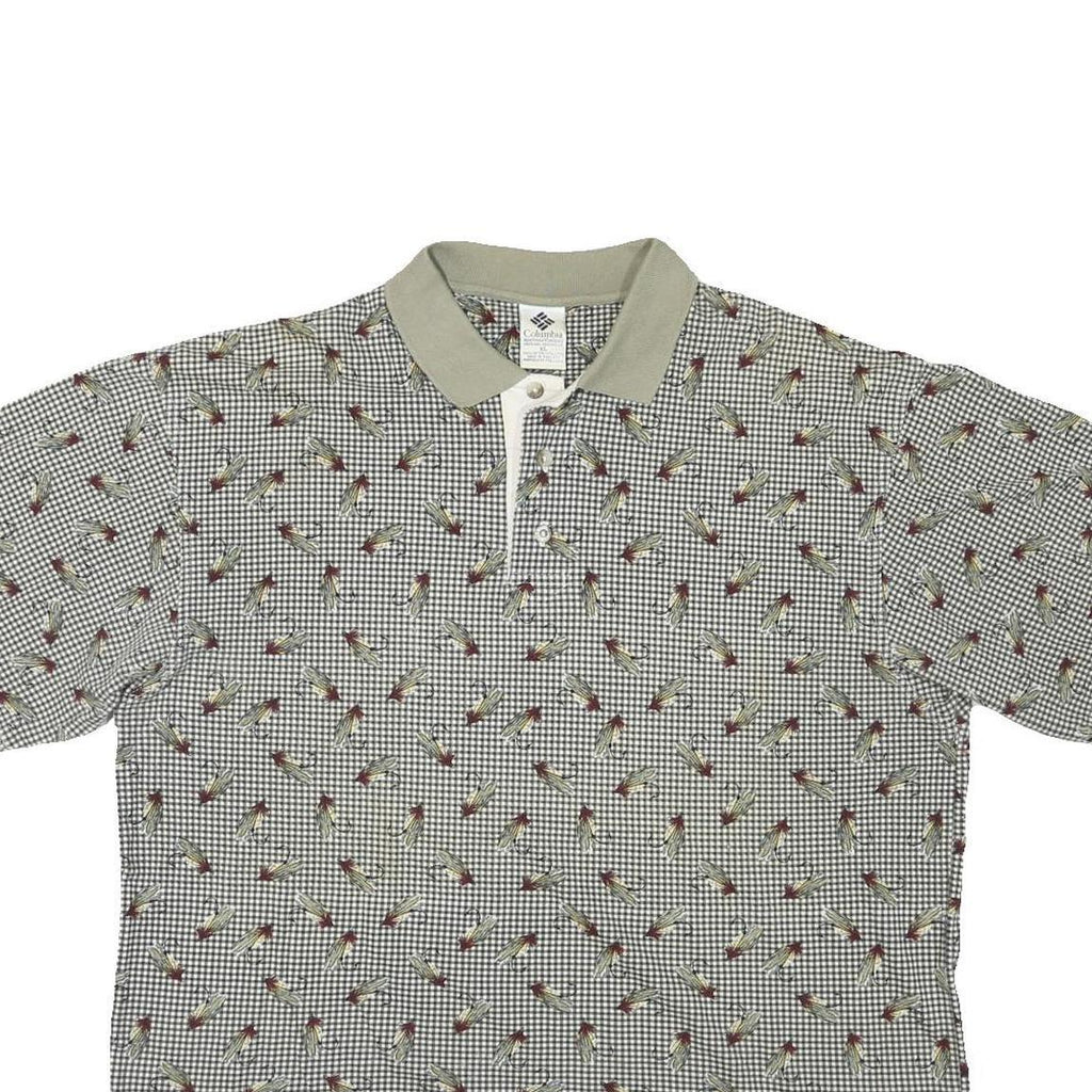 COLUMBIA Mens Green & White Patterned Short Sleeve Polo XL Cotton Blend Casual