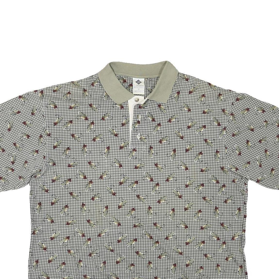 COLUMBIA Mens Green & White Patterned Short Sleeve Polo XL Cotton Blend Casual