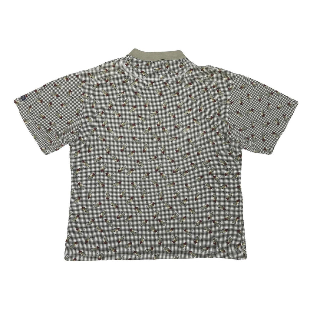 COLUMBIA Mens Green & White Patterned Short Sleeve Polo XL Cotton Blend Casual