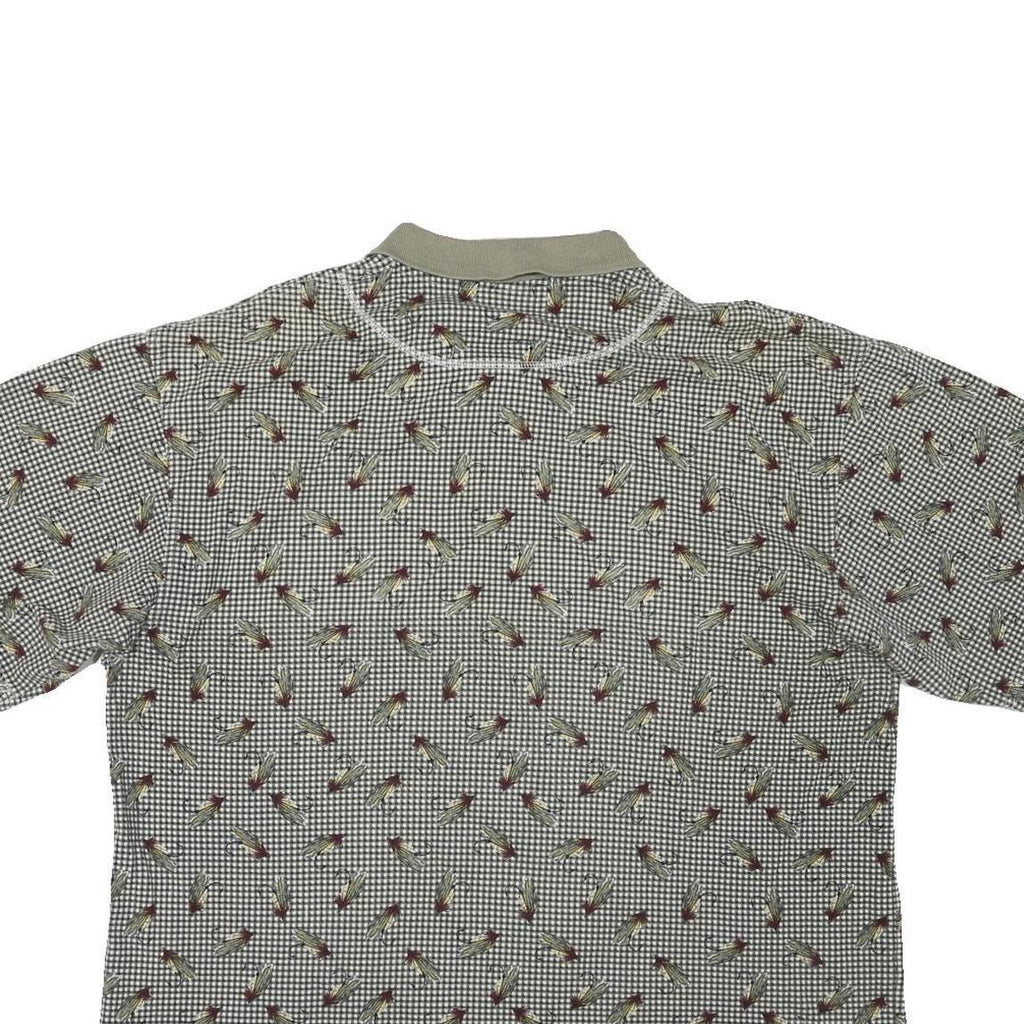 COLUMBIA Mens Green & White Patterned Short Sleeve Polo XL Cotton Blend Casual