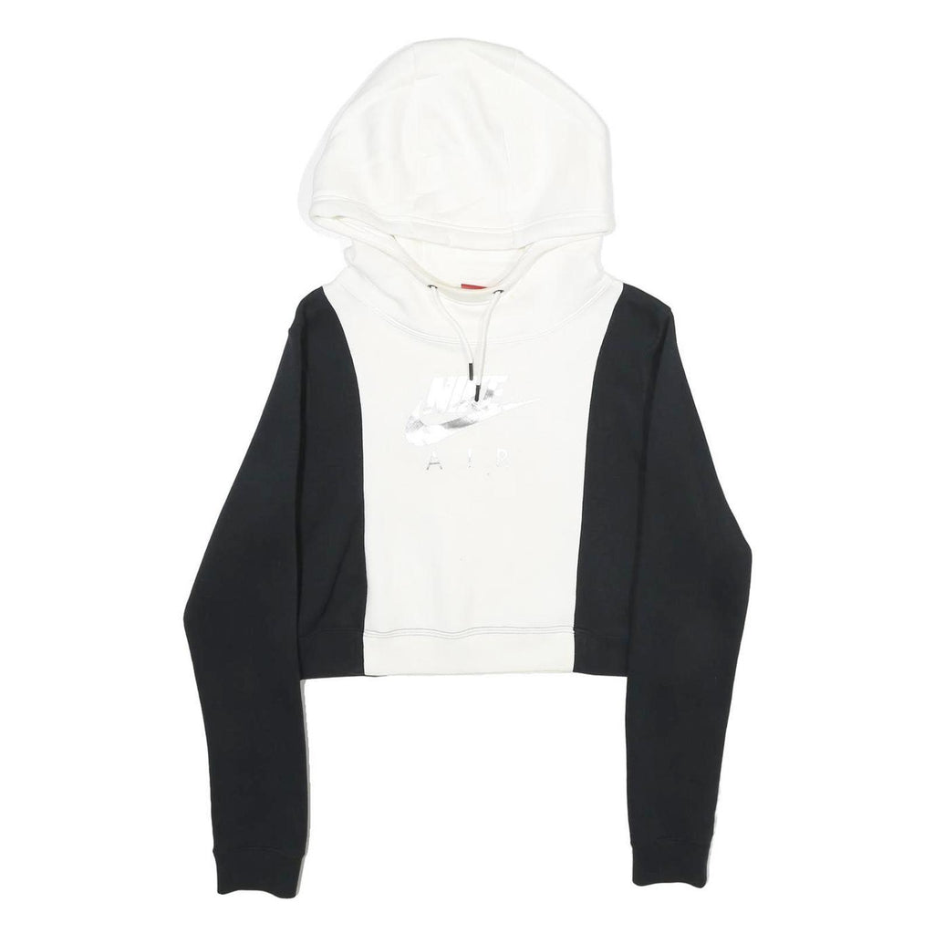 NIKE Womens Black & White Cropped Hoodie M Cotton Blend Casual Activewear