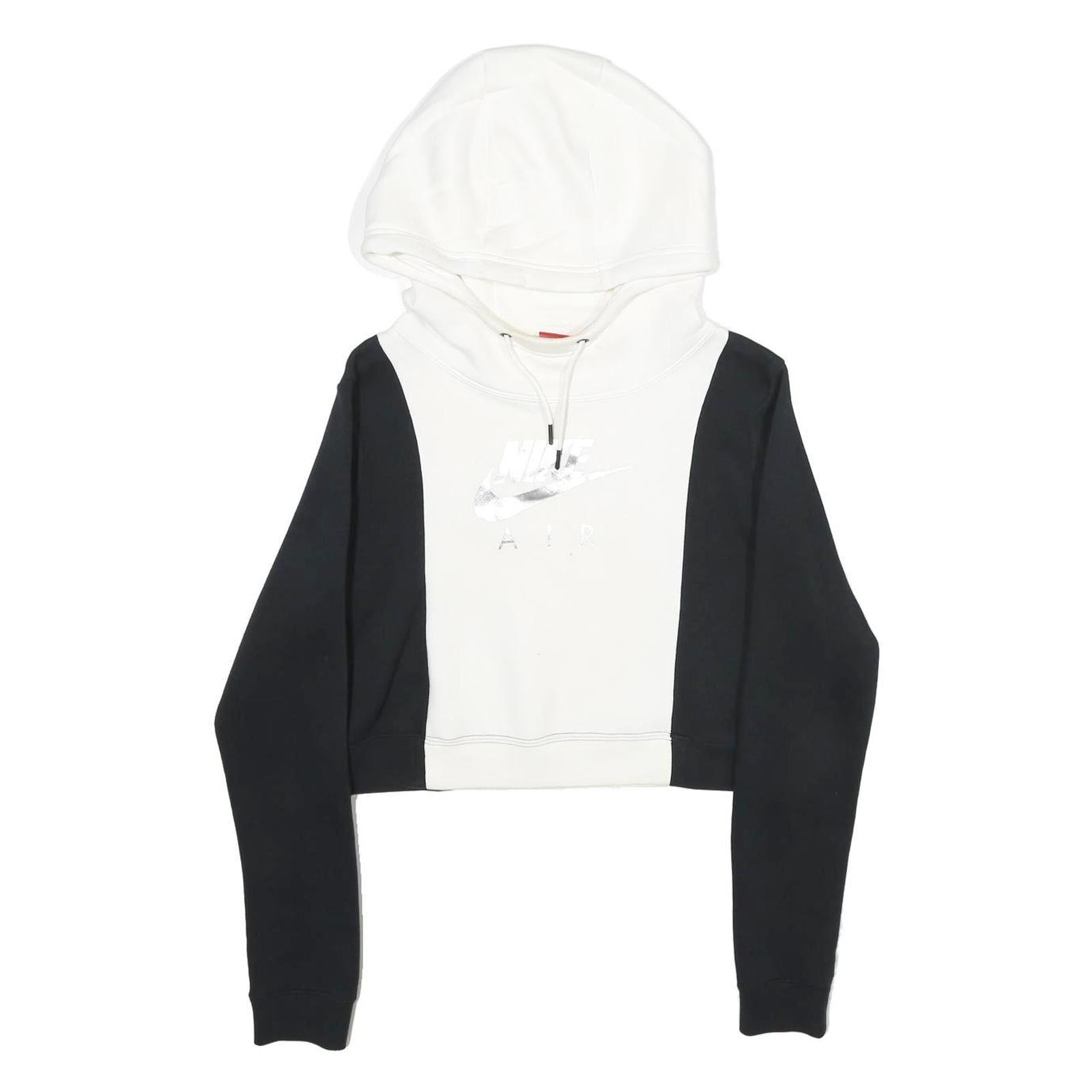 NIKE Womens Black & White Cropped Hoodie M Cotton Blend Casual Activewear