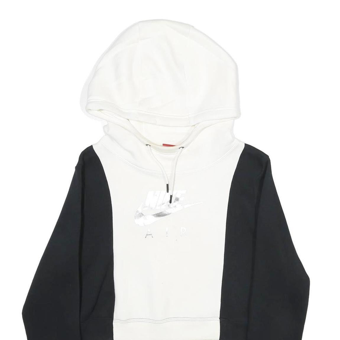 NIKE Womens Black & White Cropped Hoodie M Cotton Blend Casual Activewear