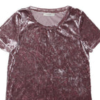 OASIS Womens Purple Velvet Basic Top Short Sleeve Round Neck XS Soft Comfortable
