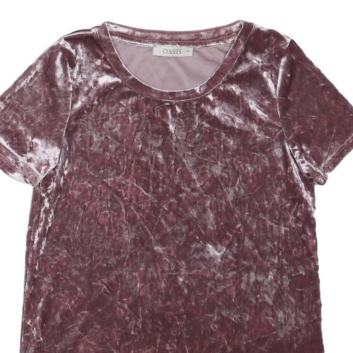 OASIS Womens Purple Velvet Basic Top Short Sleeve Round Neck XS Soft Comfortable