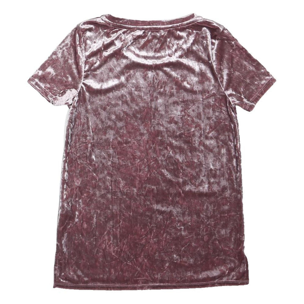 OASIS Womens Purple Velvet Basic Top Short Sleeve Round Neck XS Soft Comfortable