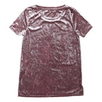 OASIS Womens Purple Velvet Basic Top Short Sleeve Round Neck XS Soft Comfortable