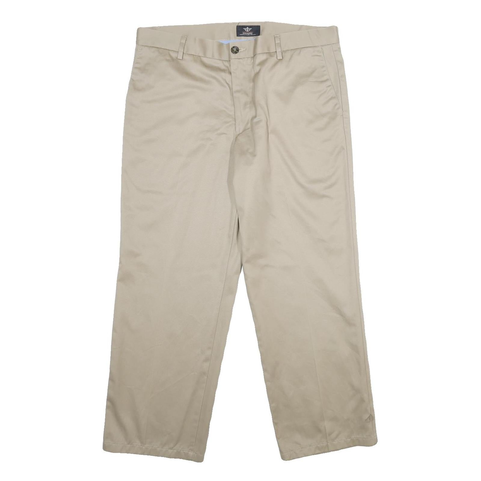 DOCKERS Mens Cotton Beige Regular Straight Trousers W36 L29 Classic Comfortable
