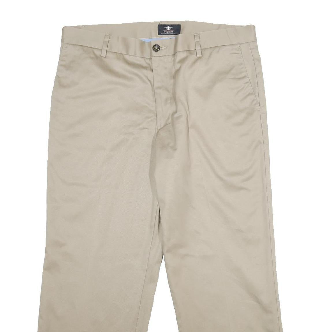 DOCKERS Mens Cotton Beige Regular Straight Trousers W36 L29 Classic Comfortable