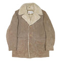 THE LEATHER SHOP Mens Beige Leather Jacket L Suede Shearling Collar Button