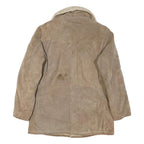 THE LEATHER SHOP Mens Beige Leather Jacket L Suede Shearling Collar Button