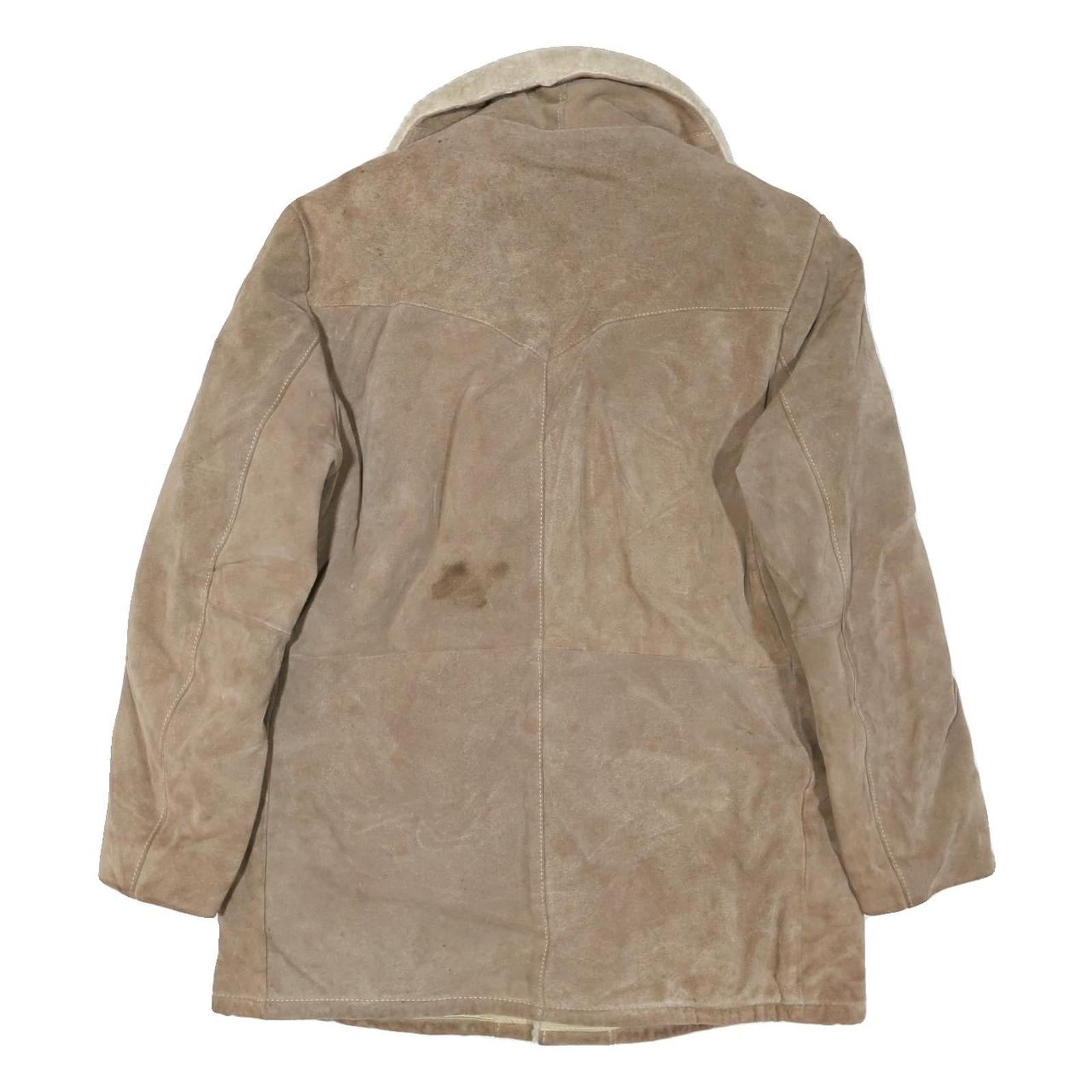 THE LEATHER SHOP Mens Beige Leather Jacket L Suede Shearling Collar Button