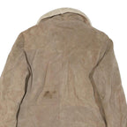 THE LEATHER SHOP Mens Beige Leather Jacket L Suede Shearling Collar Button