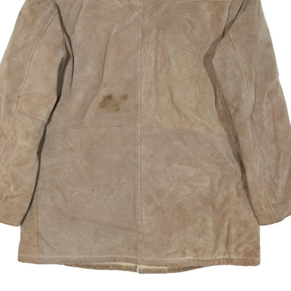 THE LEATHER SHOP Mens Beige Leather Jacket L Suede Shearling Collar Button