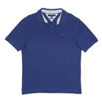 TOMMY HILFIGER Mens Blue Short Sleeve Plain XL Cotton Polo Shirt Classic