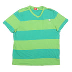 PUMA Mens Green & Turquoise Striped T-Shirt L Short Sleeve V-Neck Cotton Blend