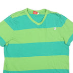 PUMA Mens Green & Turquoise Striped T-Shirt L Short Sleeve V-Neck Cotton Blend