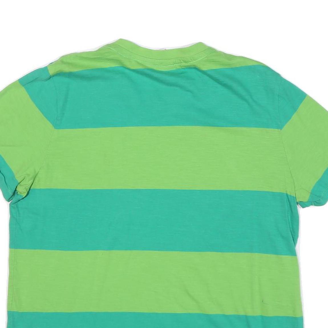 PUMA Mens Green & Turquoise Striped T-Shirt L Short Sleeve V-Neck Cotton Blend