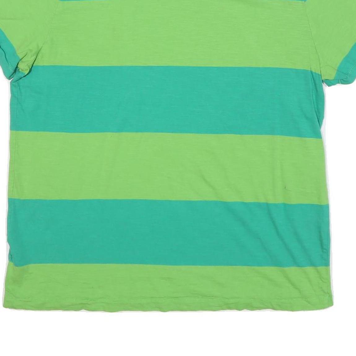 PUMA Mens Green & Turquoise Striped T-Shirt L Short Sleeve V-Neck Cotton Blend