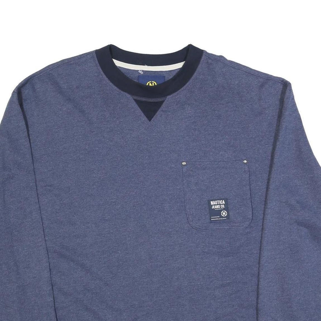NAUTICA Mens Blue & Navy Crew Neck 2XL Pocket Logo Sweatshirt Cotton Blend