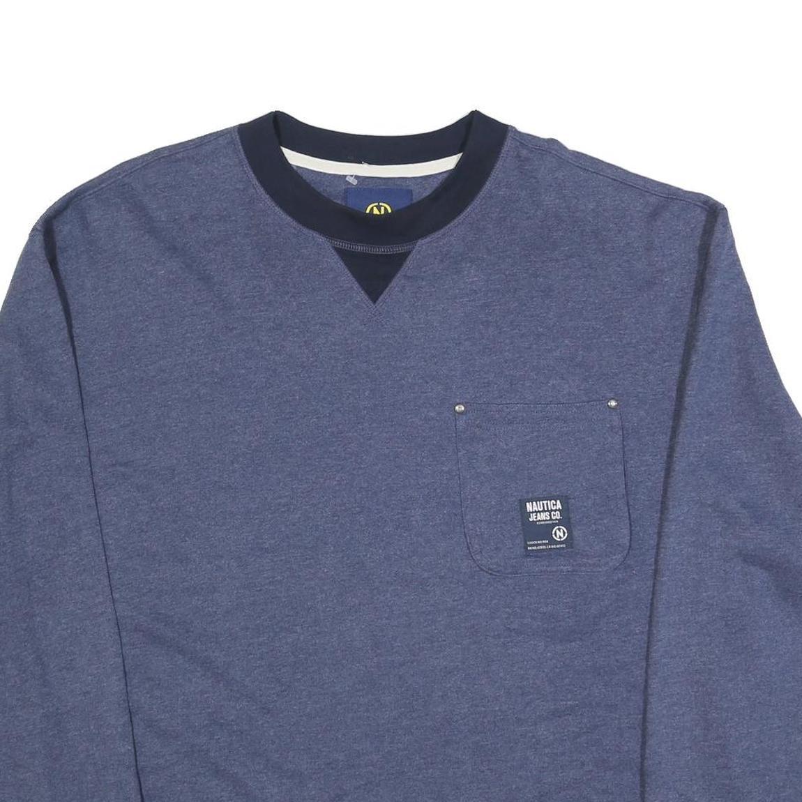 NAUTICA Mens Blue & Navy Crew Neck 2XL Pocket Logo Sweatshirt Cotton Blend