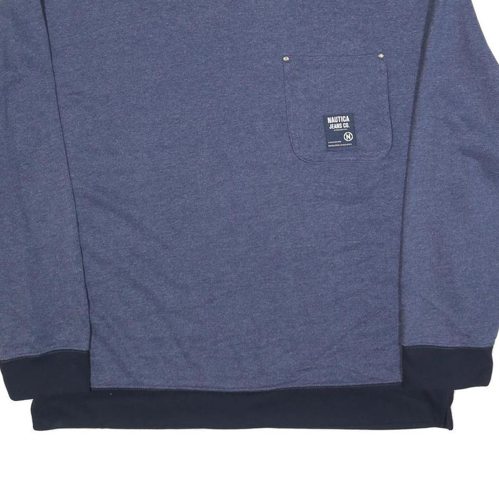 NAUTICA Mens Blue & Navy Crew Neck 2XL Pocket Logo Sweatshirt Cotton Blend