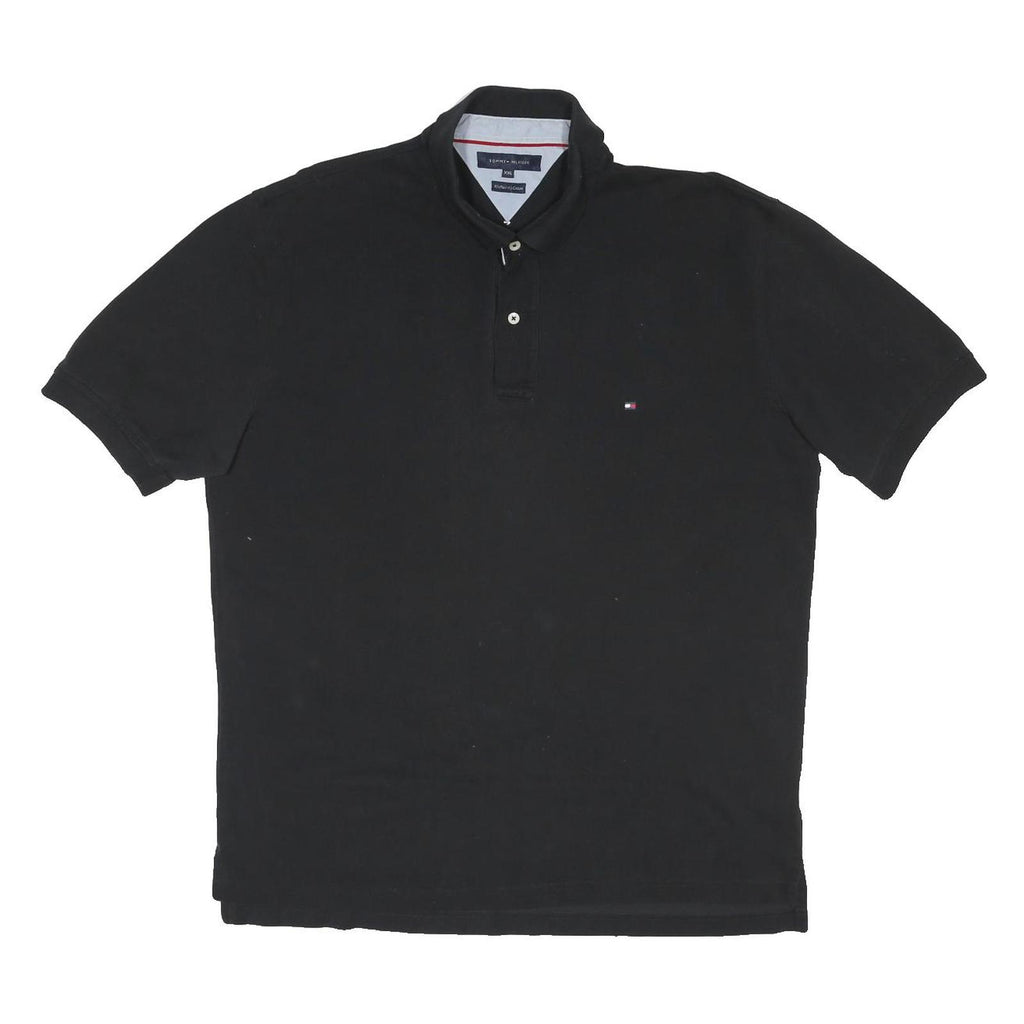 TOMMY HILFIGER Mens Black Short Sleeve Plain 2XL Cotton Polo Shirt