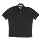 TOMMY HILFIGER Mens Black Short Sleeve Plain 2XL Cotton Polo Shirt