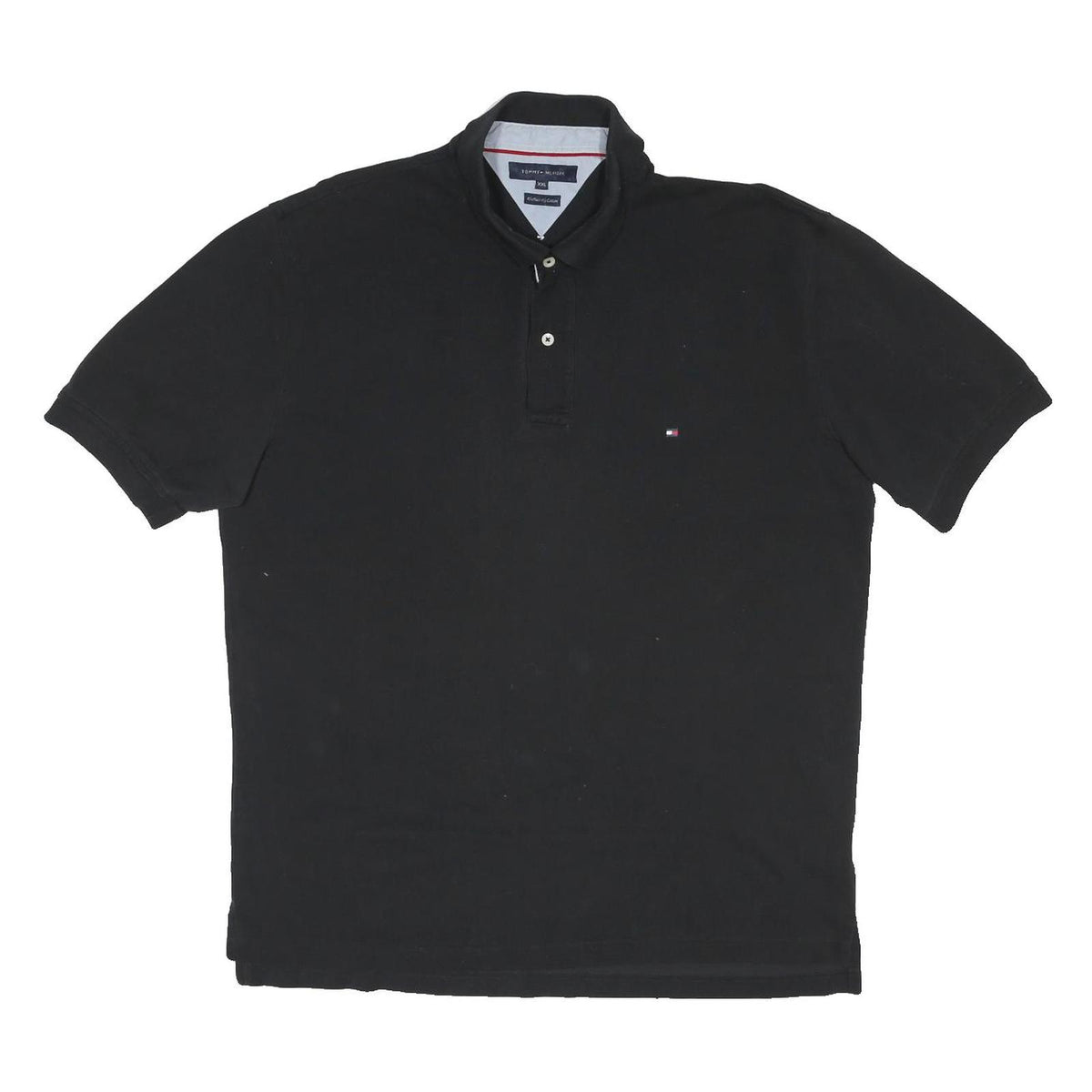 TOMMY HILFIGER Mens Black Short Sleeve Plain 2XL Cotton Polo Shirt