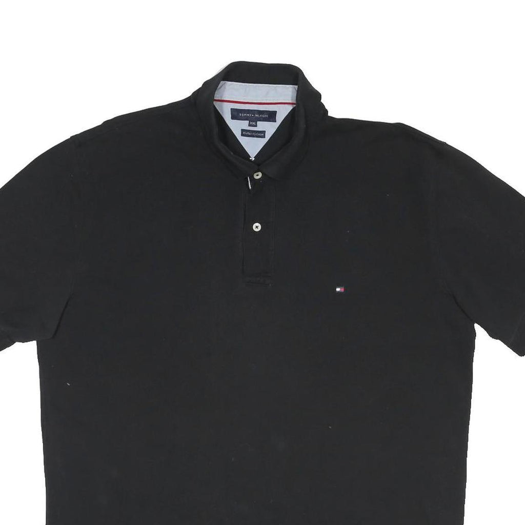 TOMMY HILFIGER Mens Black Short Sleeve Plain 2XL Cotton Polo Shirt