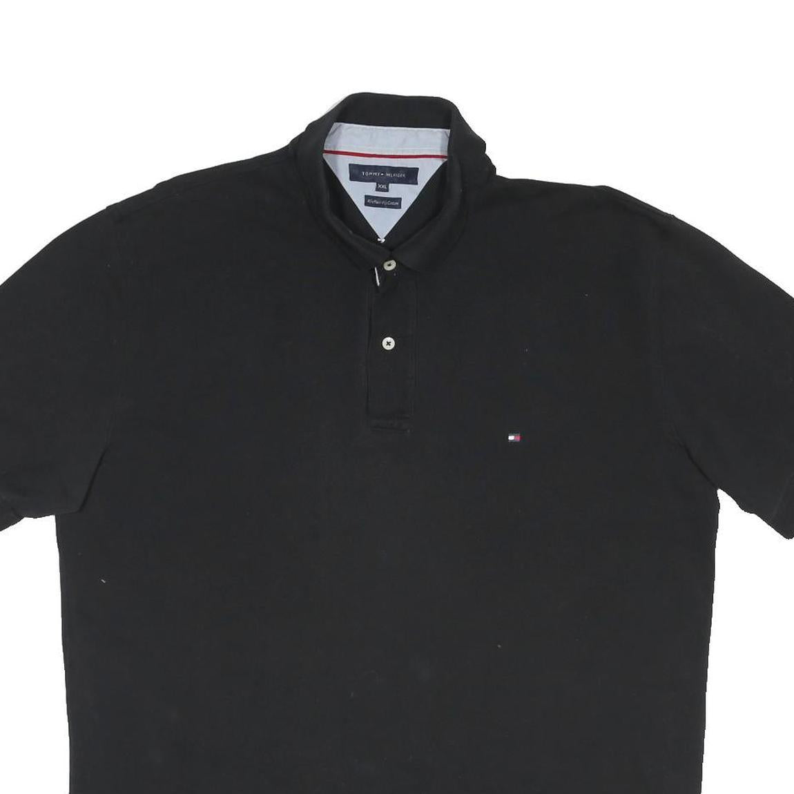 TOMMY HILFIGER Mens Black Short Sleeve Plain 2XL Cotton Polo Shirt