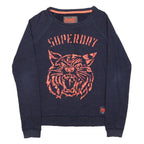 SUPERDRY Womens Navy Blue Cotton Blend Crew Neck S Tiger Graphic Sweatshirt
