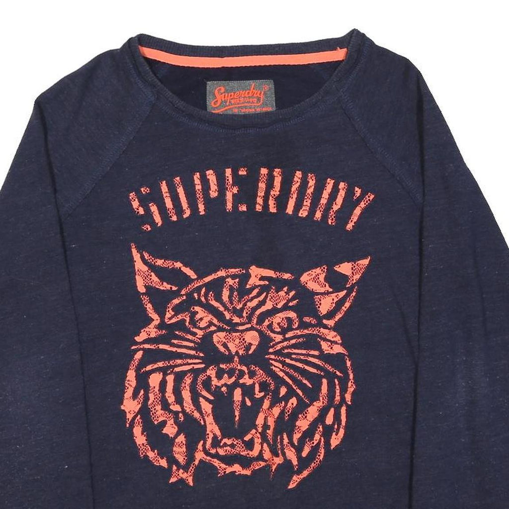 SUPERDRY Womens Navy Blue Cotton Blend Crew Neck S Tiger Graphic Sweatshirt