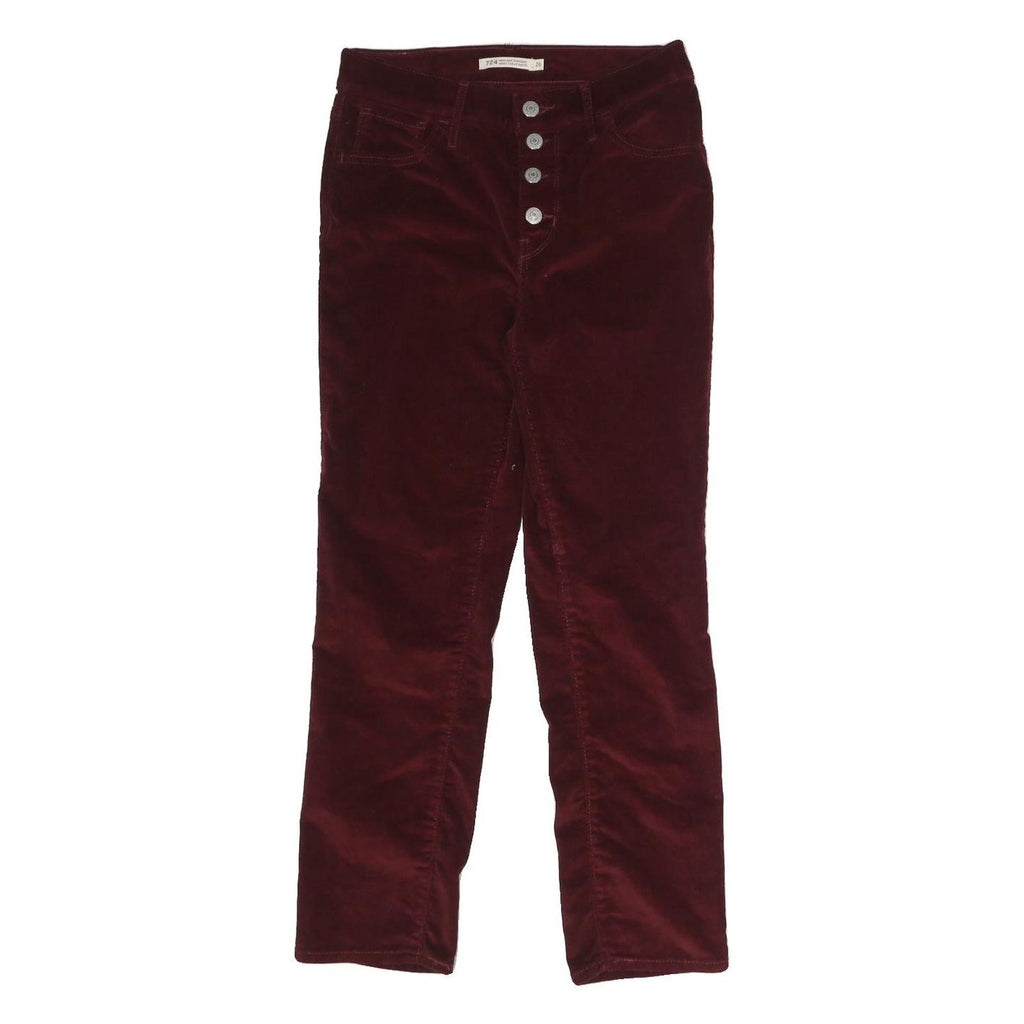 LEVI'S Womens Cotton Blend Red Slim Straight Trousers W26 L26 Button Closure