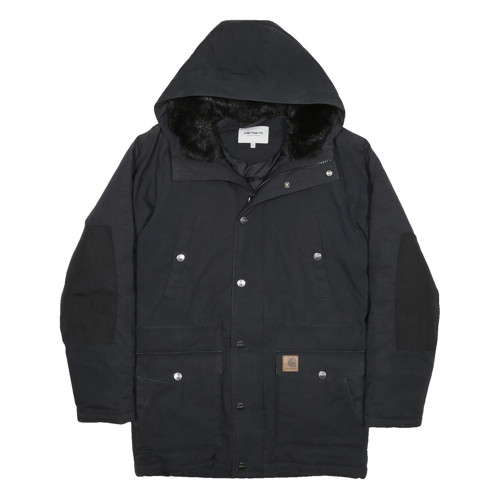 CARHARTT WIP Womens Black Outdoor Jacket S Polyester Blend Plain Hooded Zip